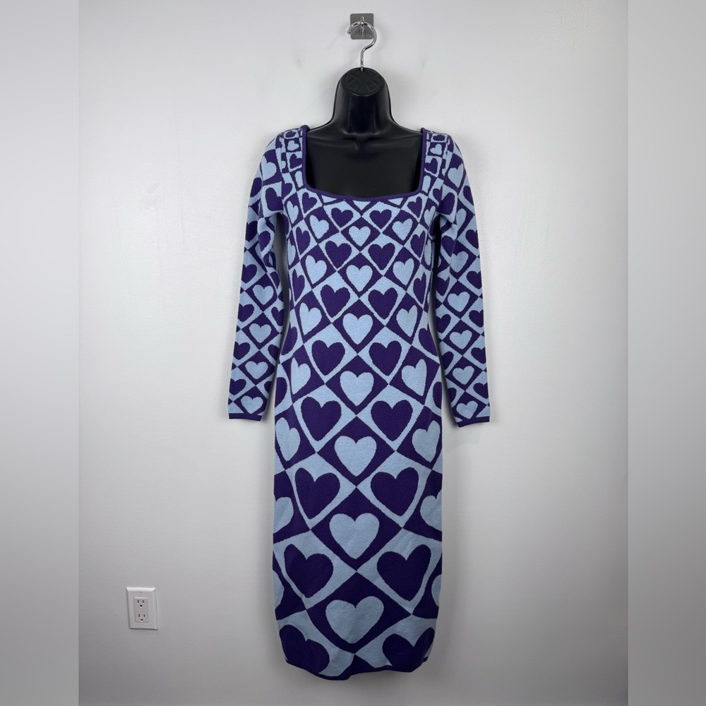 Farm Rio x Anthropologie Women Geo Heart Midi Sweater Dress Size Small